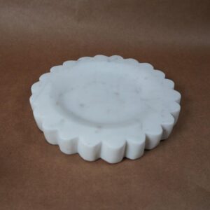 Scalloped White Stone Tray – Round Decorative Catchall