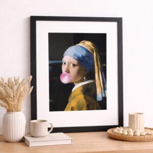 Girl with Pearl Earring and Bubble Gum Framed Art Print