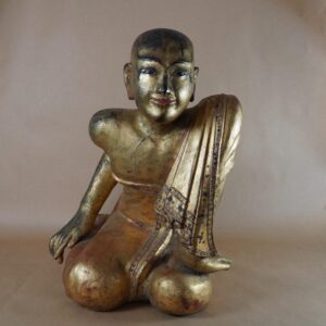 19th Century Antique Hand Carved Wooden Statue of Buddhist Seated Monk